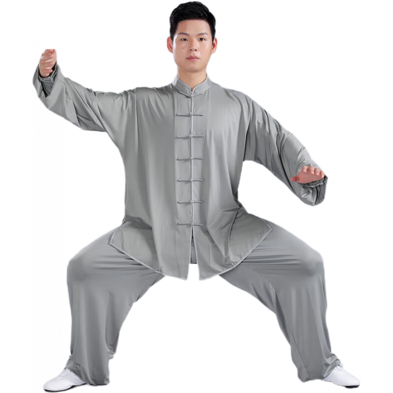 恒源祥太極男功夫衣服站樁服飾女太極拳練功服武術(shù)表演服春秋 灰色長(zhǎng) 袖-套裝 XL