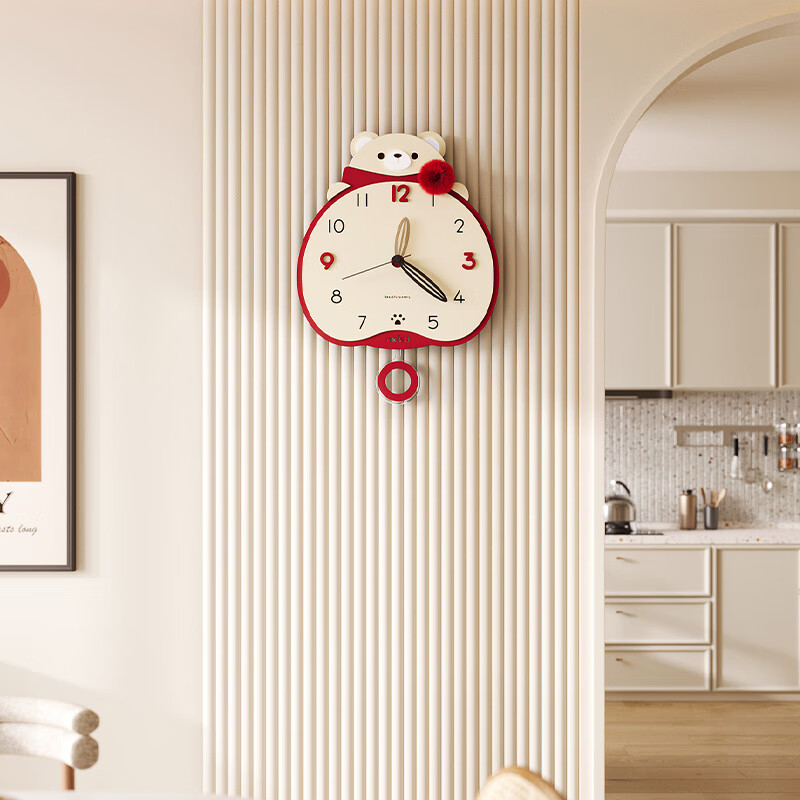 美世达(meisd)可爱小熊钟表客厅2024新款简约现代家用挂钟餐厅创意挂