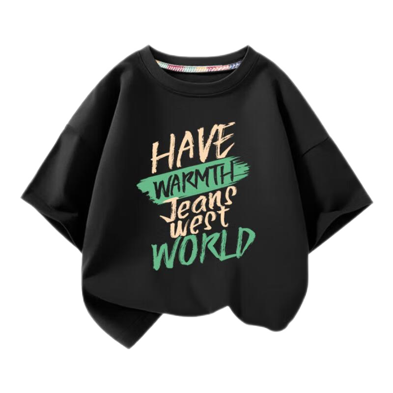 真维斯男童t恤短袖纯棉夏季儿童半袖上衣童装大童夏装 黑 温暖 130