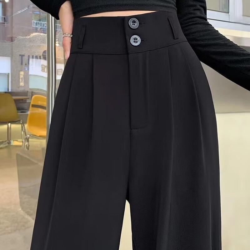 她风采黑色阔腿裤女夏季高腰垂坠感百搭显瘦拖地直筒梨形身材裤子西装