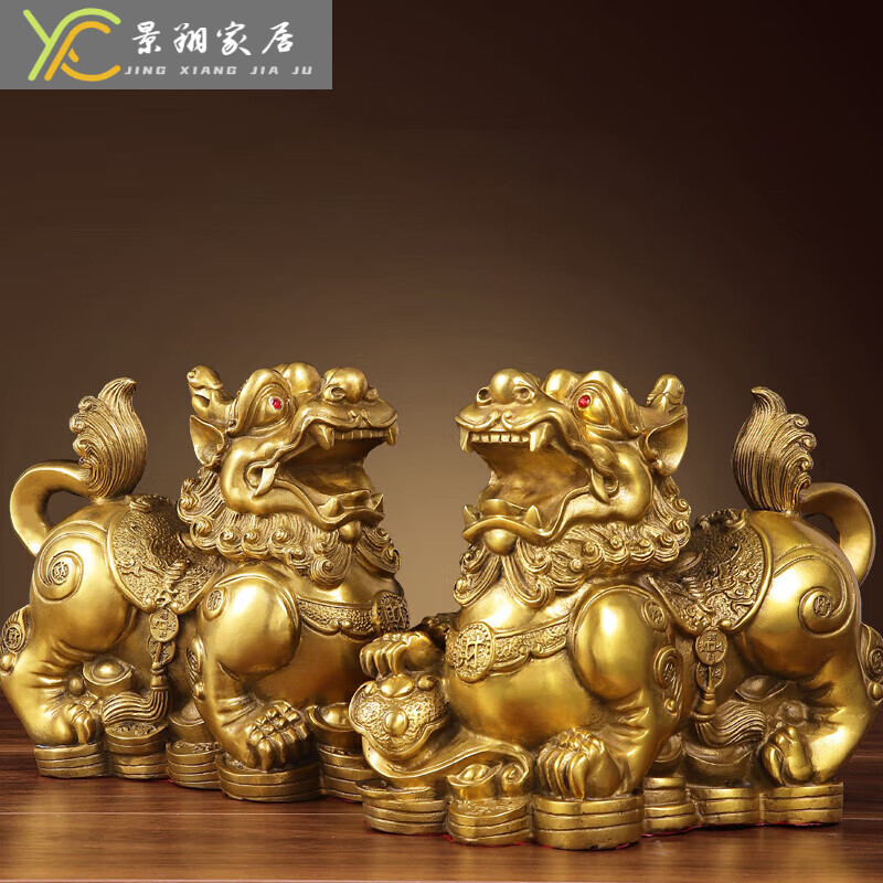 景翔貔貅摆件一对公母铜貔貅铜皮丘貔恘铜开业礼品真铜黄铜貔 8cm长