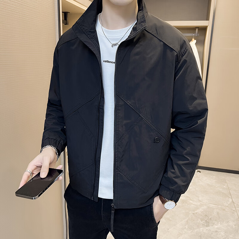 九牧王(joxod)2023新款春秋季男士外套潮流纯色工装上衣秋装立领夹克