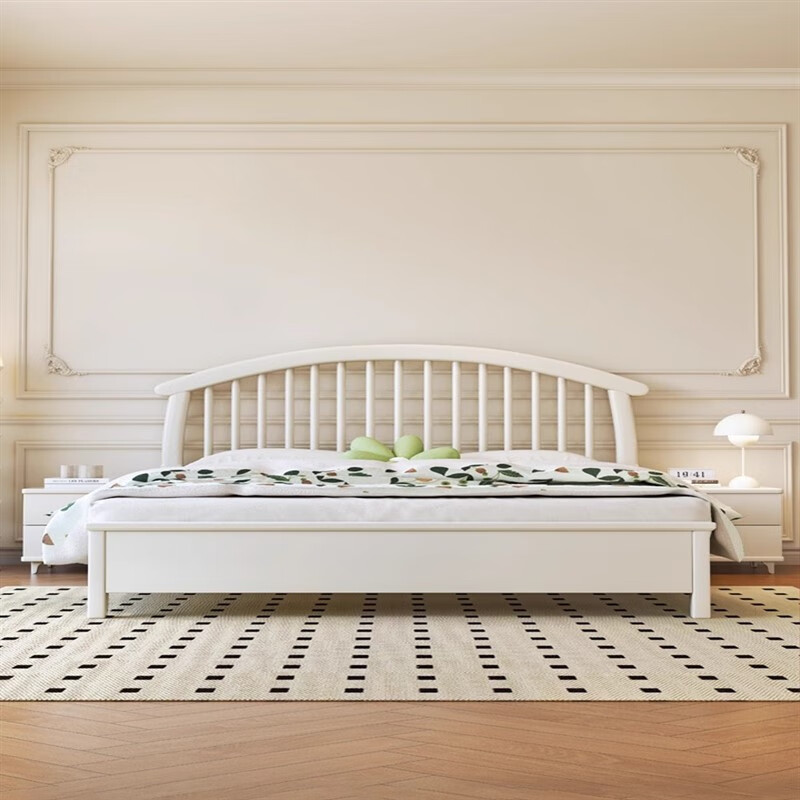 小米明珠北欧白色纯实木床现代简约温莎床奶油风1.5m单双人1.8m主卧储物床 床+10cm天然环保椰棕护脊床垫+1 1200mm*2000mm框架结构