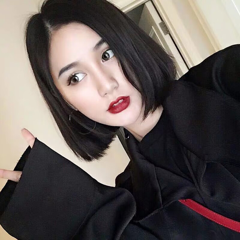 bobo假发女短直发时尚波波头假发女短发化纤头套 黑色