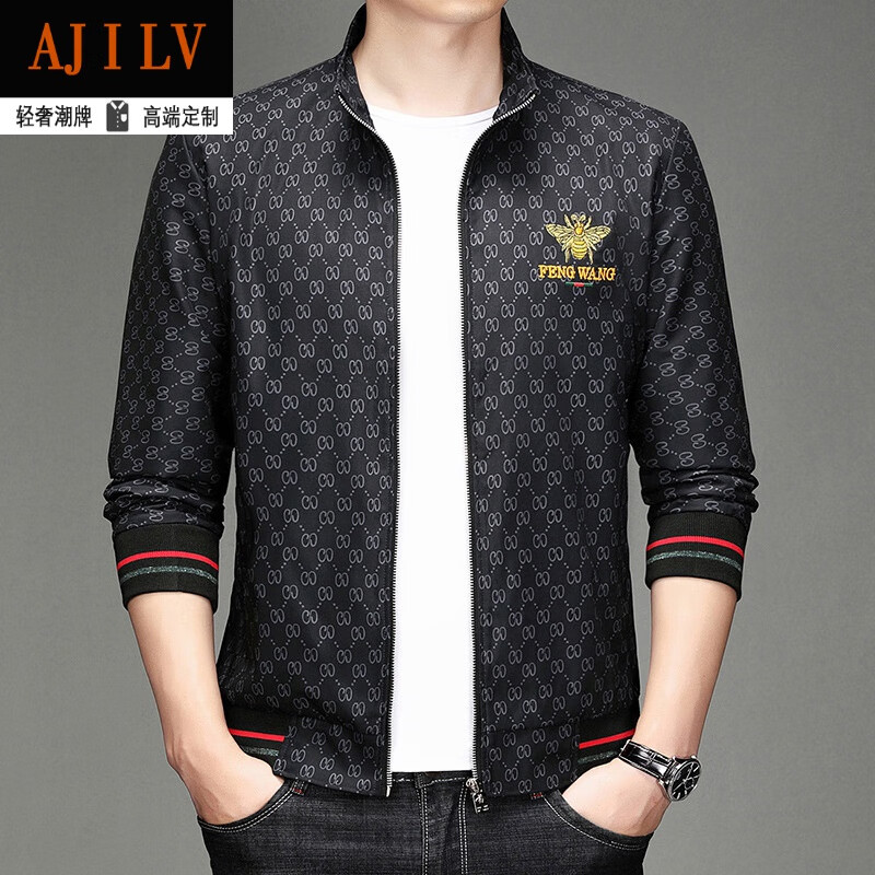 ajilv品牌轻奢男装新款欧洲站潮牌刺绣外套青少年绣花夹克加大码潮牌