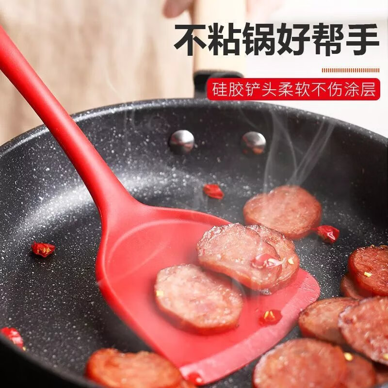 【现发】硅胶锅铲家用炒菜铲子耐高温不粘锅专用铲子汤勺饭勺厨具 黑色【硅胶】 耐高温【锅铲】