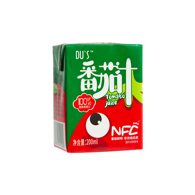 DU'S杜氏100%番茄汁纯果蔬汁NFC果汁无蔗糖无添加饮料 200ml*12盒/箱 单箱-尝鲜装