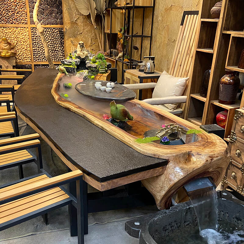 简约现代禅意功夫养鱼流水茶台景观茶几新中式实木泡茶 尺寸款式 整装