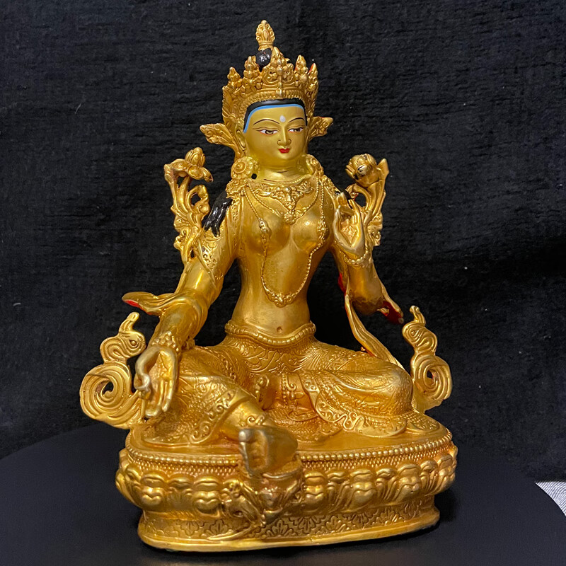 方凝尼泊尔纯铜绿度母佛像鎏金绿渡母西藏密宗家用居家供奉铜像摆件 7