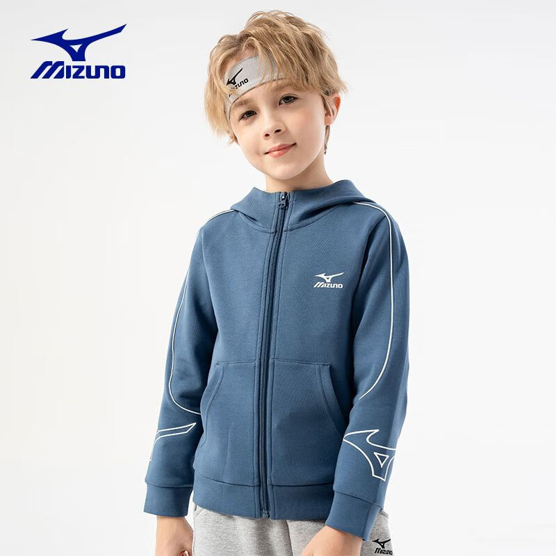 美津浓(MIZUNO) 儿童外套卫衣开衫连帽春秋休闲亲肤透气运动服卫衣男童外套 花灰色JK24330297 140 CM(65-75斤)