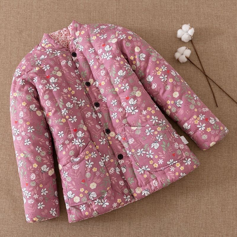 棉袄农村女花立领花年保暖棉袄成人上装内穿棉花袄 紫红色碎花丝绵袄