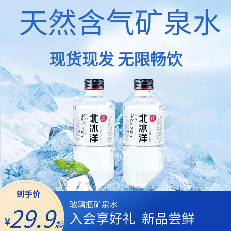 北冰洋含气天然矿泉水 玻璃瓶装 优质饮用水 330mL 2瓶 1箱