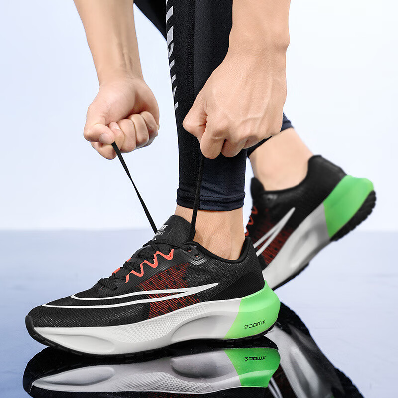 男款秋季透气百搭彩色去运动竞速马拉松休闲跑步鞋 黑绿 39