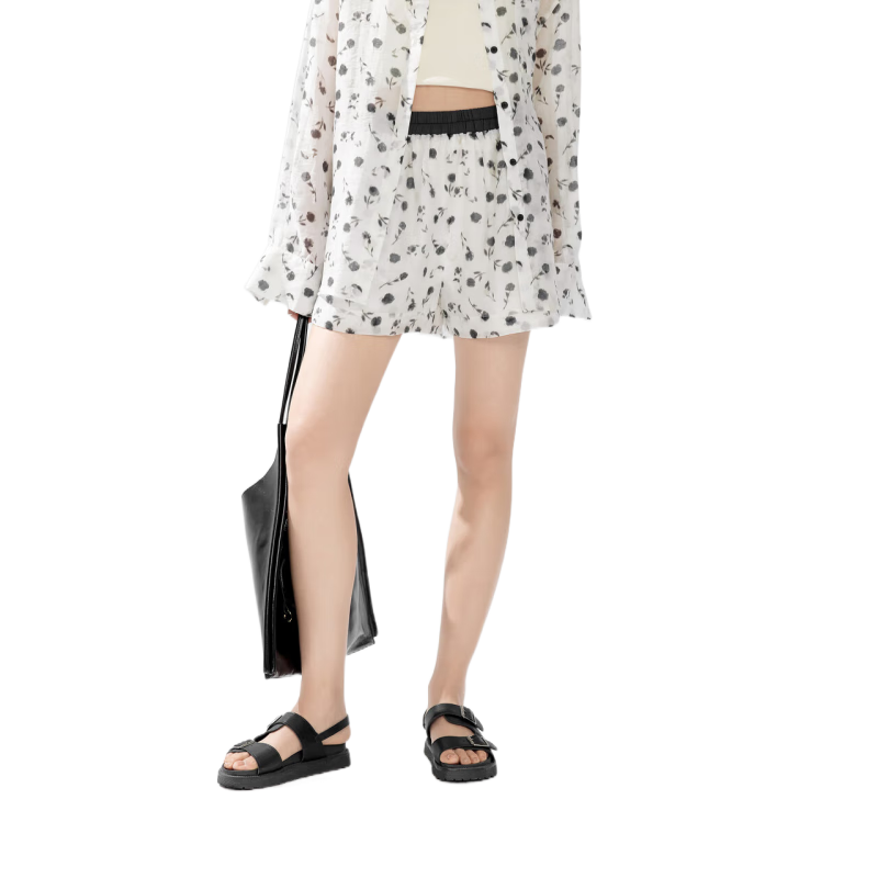 伊芙丽伊芙丽复古设计感碎花短裤法式早春女