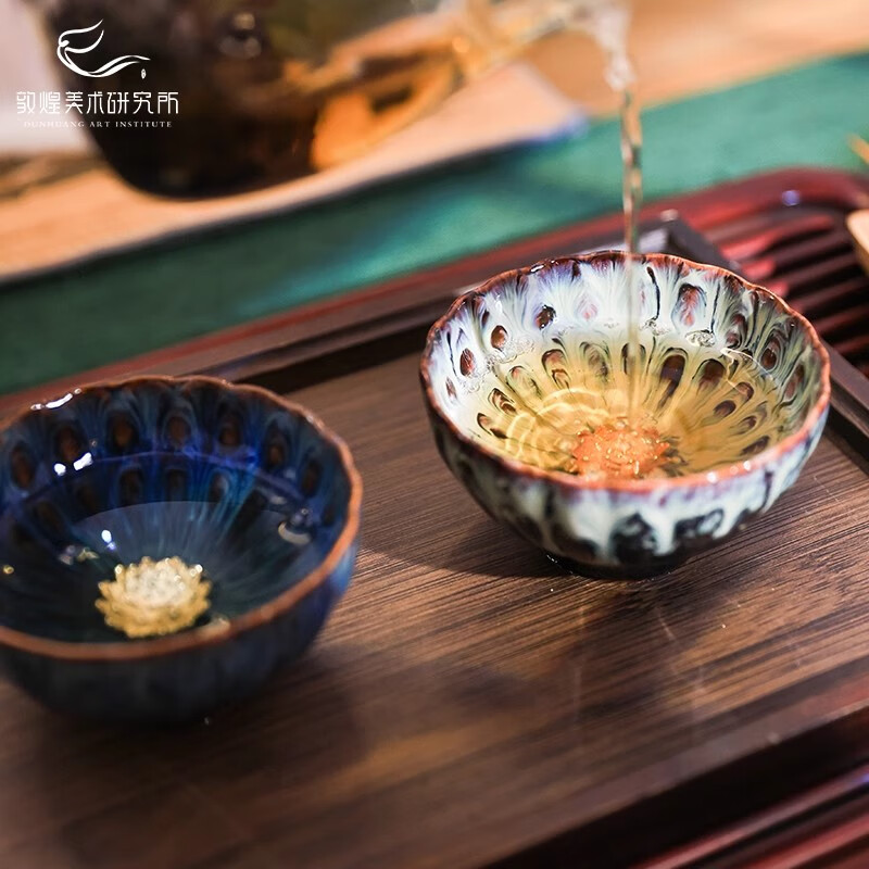 敦煌美术研究所莲花藻井纹对杯茶具套装茶杯结婚礼物生日新婚礼物新年元旦礼品 莲花藻井双盏