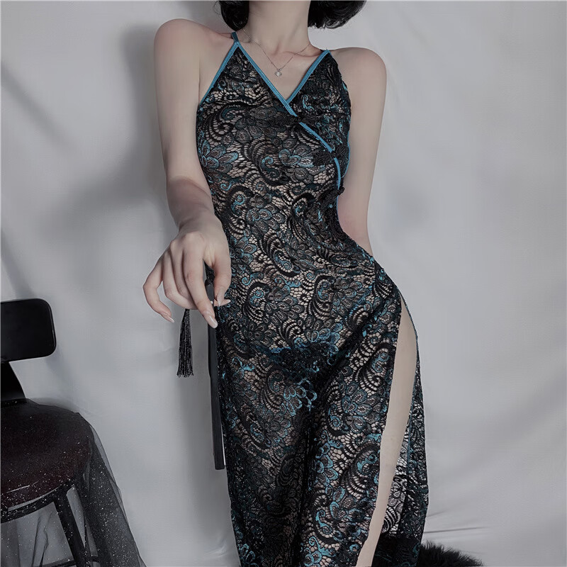 富志鼎情趣内衣性感挑逗激情古典透视孔雀旗袍长裙制服诱惑夜店女套装