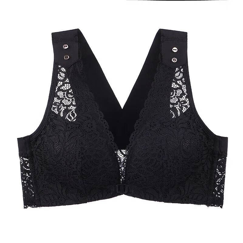 内衣前扣舒适调整型小胸聚拢无钢圈胸罩性感美背蕾丝文 黑色 32/70ab