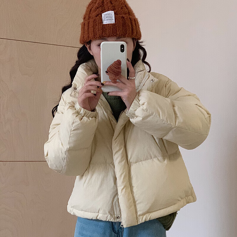 耕衣设羽绒服女短款白鸭绒加厚年轻人小个子宽松加厚立领冬季外套 淡