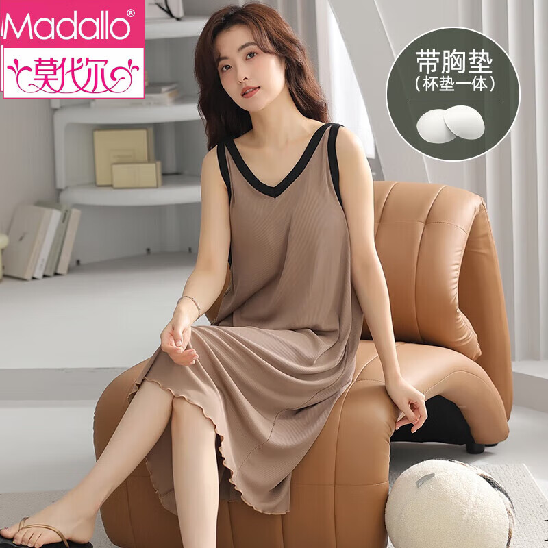 莫代爾帶胸墊睡裙女無(wú)袖夏季薄款莫代爾加肥加大碼吊帶睡衣女200斤胖mm Y20133 莫代爾面料 L-建議100-120斤