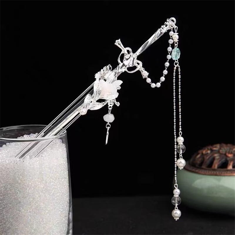 小红书同款古风汉服女头饰流苏长剑发簪子锁灵藏剑发饰步摇中剑簪