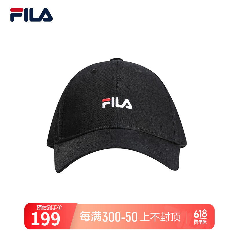 FILA 斐乐官方棒球帽情侣款春季款时尚休闲鸭舌帽子遮阳帽 正黑色-BK XS