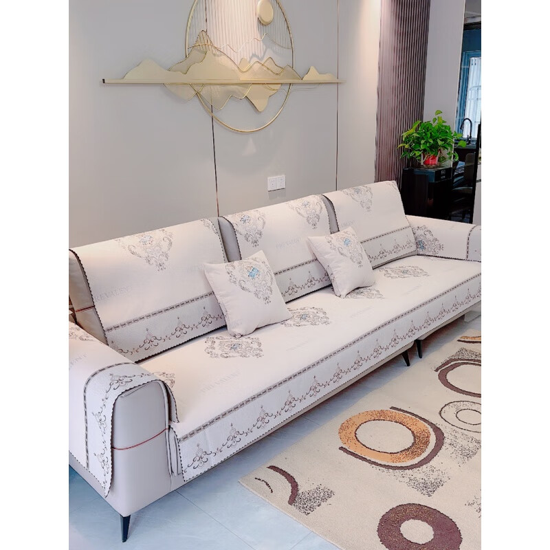 荃姝沙发垫3米全包罩直排沙发盖巾四季通用防滑皮沙发保护现代轻奢坐 贝欢妮黑 雪尼尔提花面料 宽100*长380cm