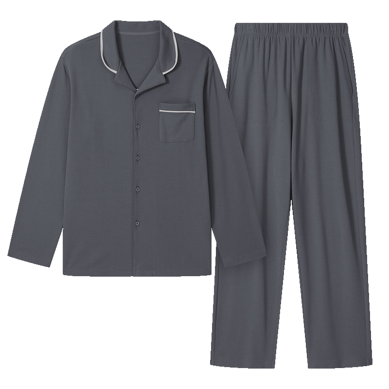 京东京造100%棉男士纯棉睡衣保暖家居服套装抗菌可外穿柔软舒适矿石灰L