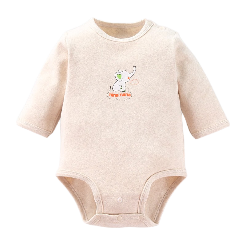 花花寶貝 寶寶大碼長(zhǎng)袖三角哈衣加厚舒絨棉嬰兒童包屁衣服秋冬保暖連體睡衣 杏麻 90cm