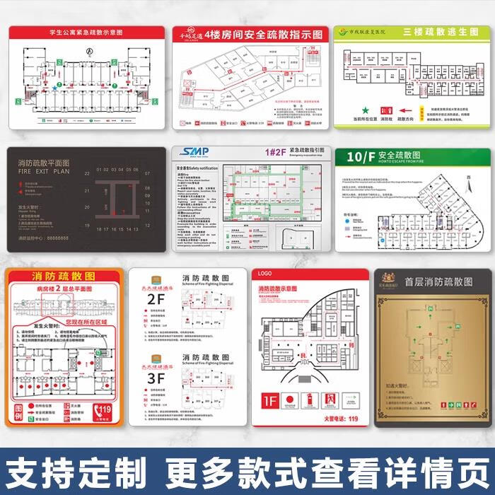 消防疏散示意圖安全疏散逃生示意圖亞克力指示牌學(xué)校賓館酒店辦公樓專用 支持定制詳情聯(lián)系客服 30x40cm