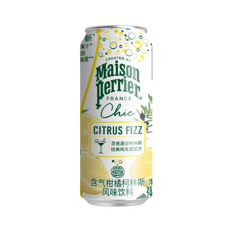Perrier莫吉托 氼颂家绮刻chic低卡柯林斯莫吉托气泡水 拉罐氼颂柑橘柯林斯250ml*6罐