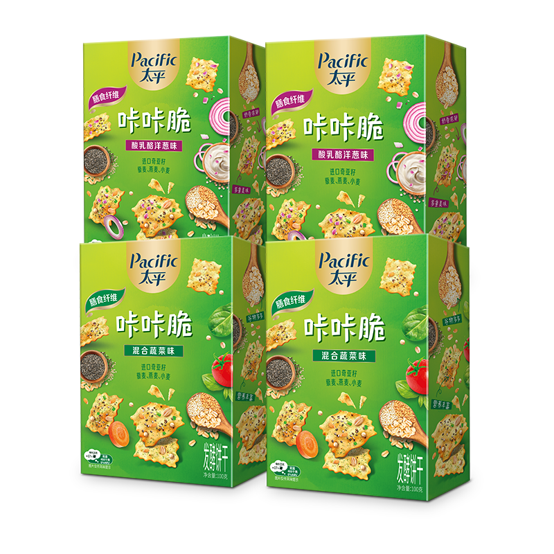 太平咔咔脆咸味蘇打餅干100g*4盒 休閑零食大禮包 早餐下午茶