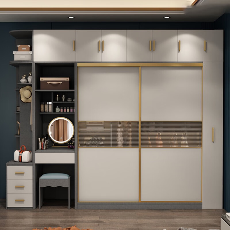 四城现代简约推拉门北欧实木衣柜设计移门大衣橱定制卧室家用木质柜子