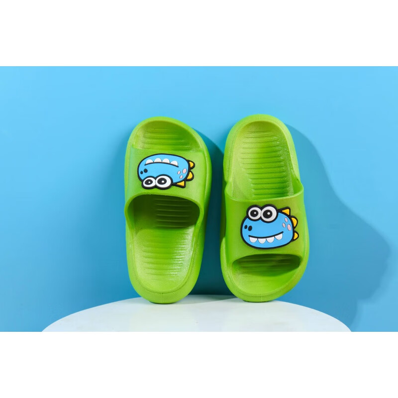 可爱卡通鲨鱼儿童拖鞋踩屎感静音加厚居家男女童拖鞋 绿色小鲨鱼 22码