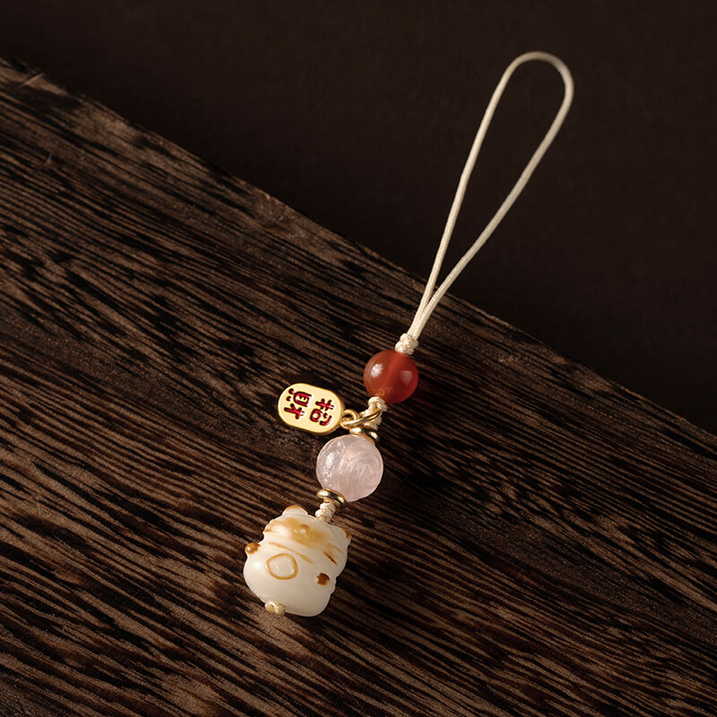 天然白菩提根炭烧招财猫咪手机挂绳小清新可爱猫咪手机链精致女高