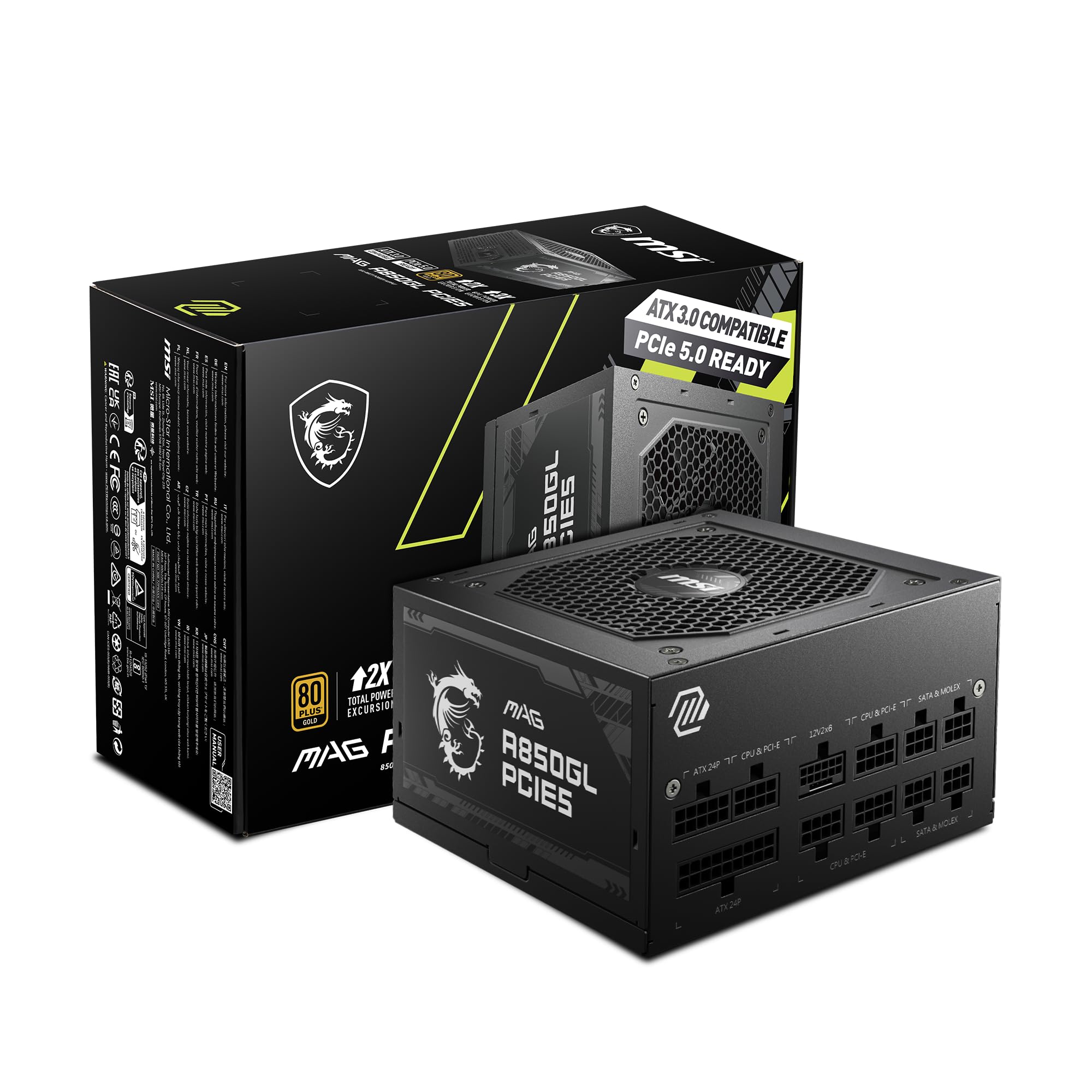 msi 微星 MAG A850GL PCIE 5和ATX 3.0游戏电源  850W 全模块化 80 Plus Gold