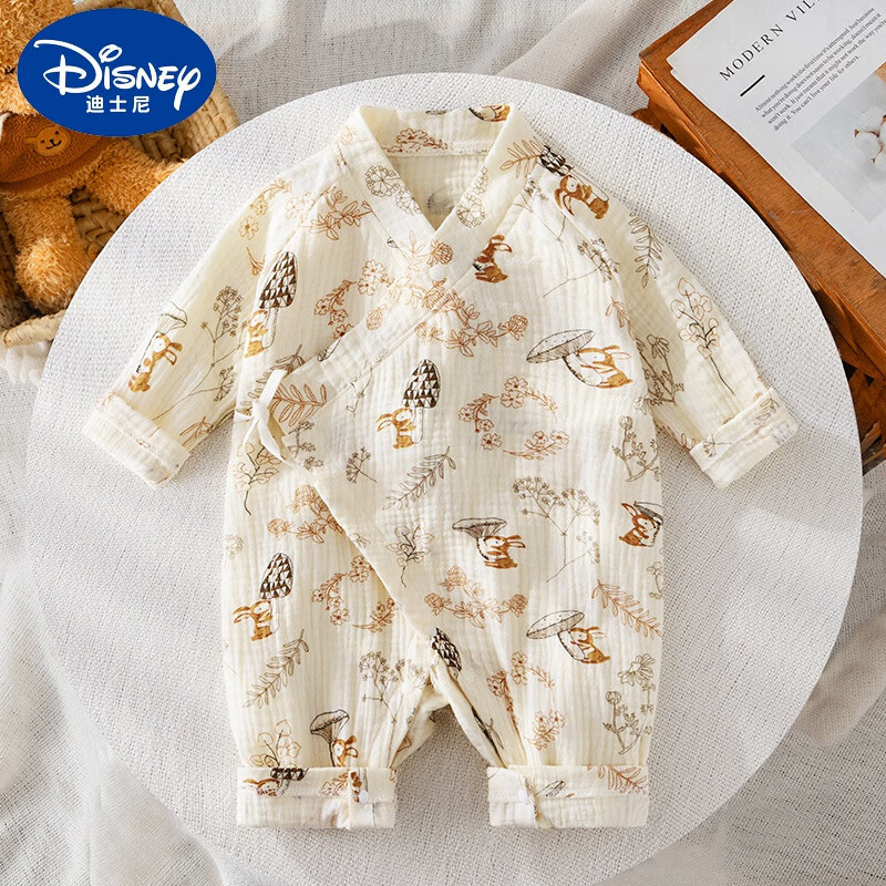 迪士尼（Disney）婴儿纱布衣服夏季薄款新生儿泡泡纱连体衣满月宝宝纯棉绉纱和尚服 松鼠日记 59cm
