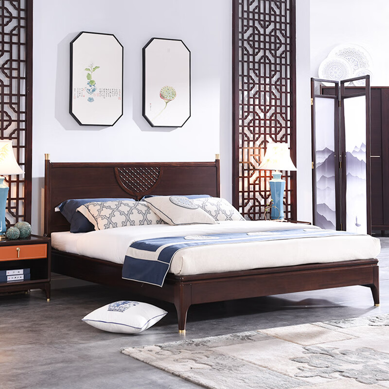光明家具新中式红乌金木床 1.8米全实木床色高端卧室双人床 预售色1.8米空 年2月26