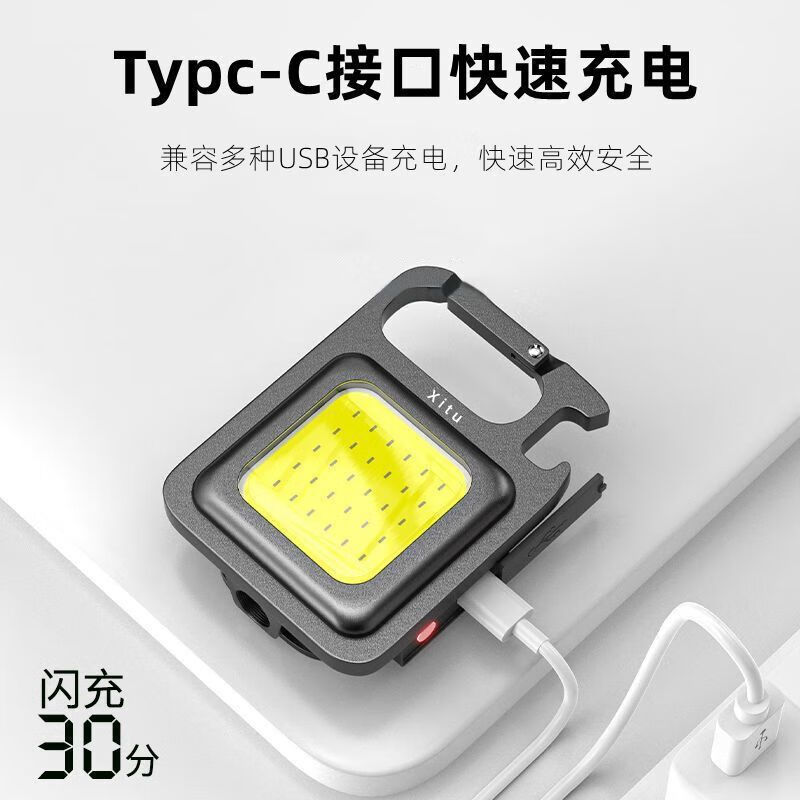 便携式随身钥匙扣露营灯多功能工作灯充电迷你户外强光手电筒 方形钥匙扣灯(800ma