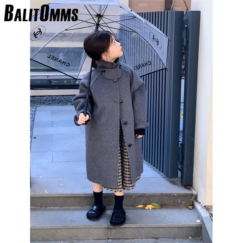 百丽驼美士（BALITOMMS）韩国童装女童双面羊绒大衣中长款2023儿童冬款净色呢大衣 米白色 90cm