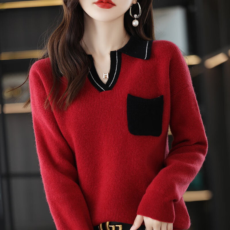 多市2022新款半高领100%羊毛衫女修身长袖气质内搭毛衣纯色羊 珊瑚红