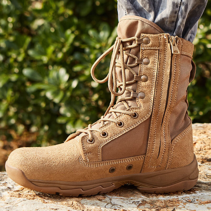 寻娇君洛克作战靴沙色心语带拉链超轻作战靴荒漠靴沙漠靴沙色作战靴