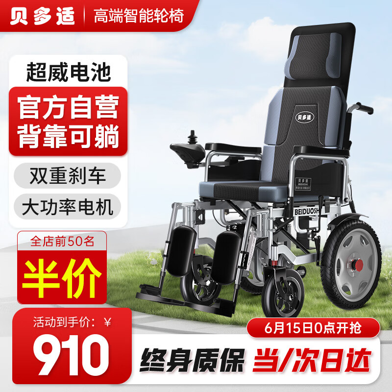 贝多适电动轮椅老人全自动越野轻便可折叠旅行便携式家用老年代步电动车专用智能可躺上飞机带座便器可大小便