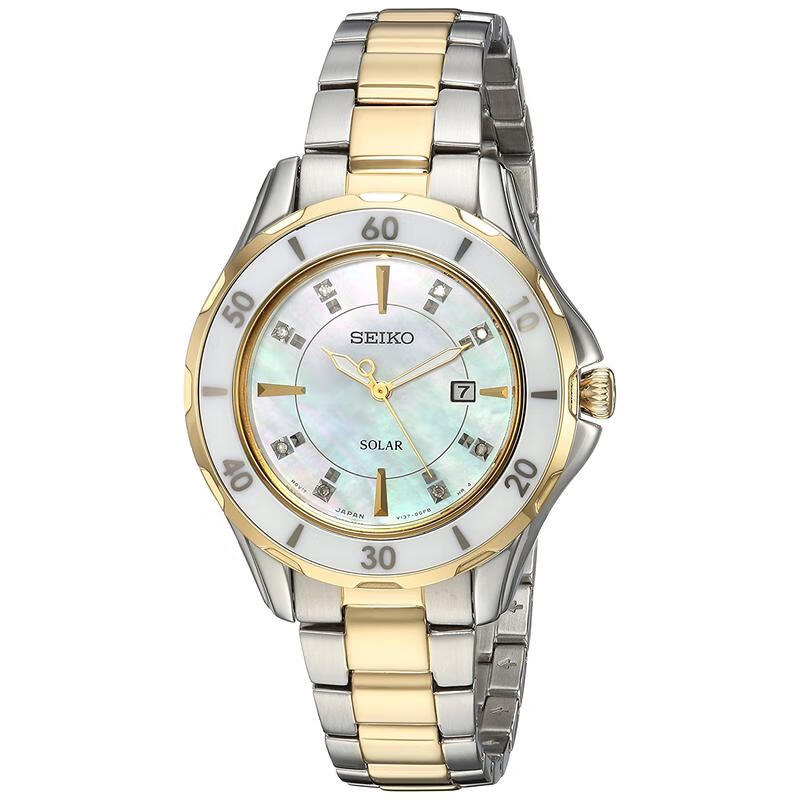 精工(seiko)女表贝母色表盘间金表带日显防水休闲商务女表送女友sut