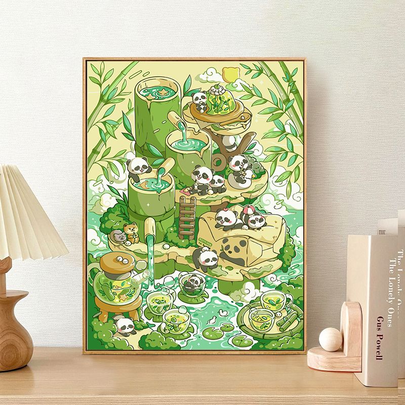 数字油画手工填色减压熊猫油彩画丙烯涂色画画房间装饰品 hq595 30*40