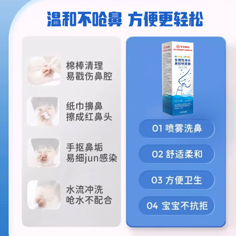 华北制药生理性盐水洗鼻器鼻腔盐水鼻腔喷雾器成人儿童海水冲洗鼻喷 华北 【鼻腔喷雾】2盒