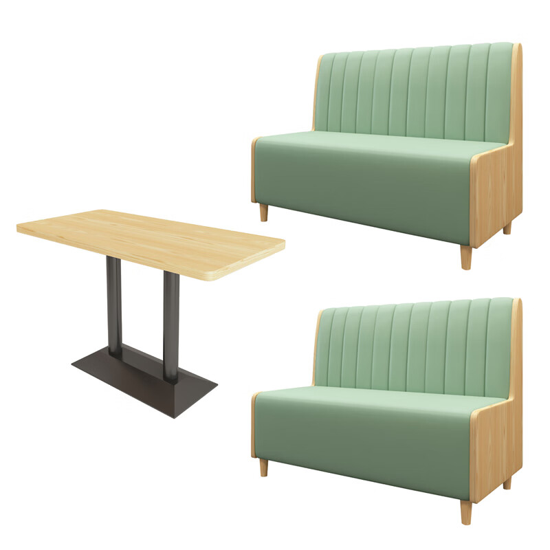 厅桌椅组合小吃汉堡店面馆快餐店饭店靠墙沙发卡座实木 一长桌二卡位