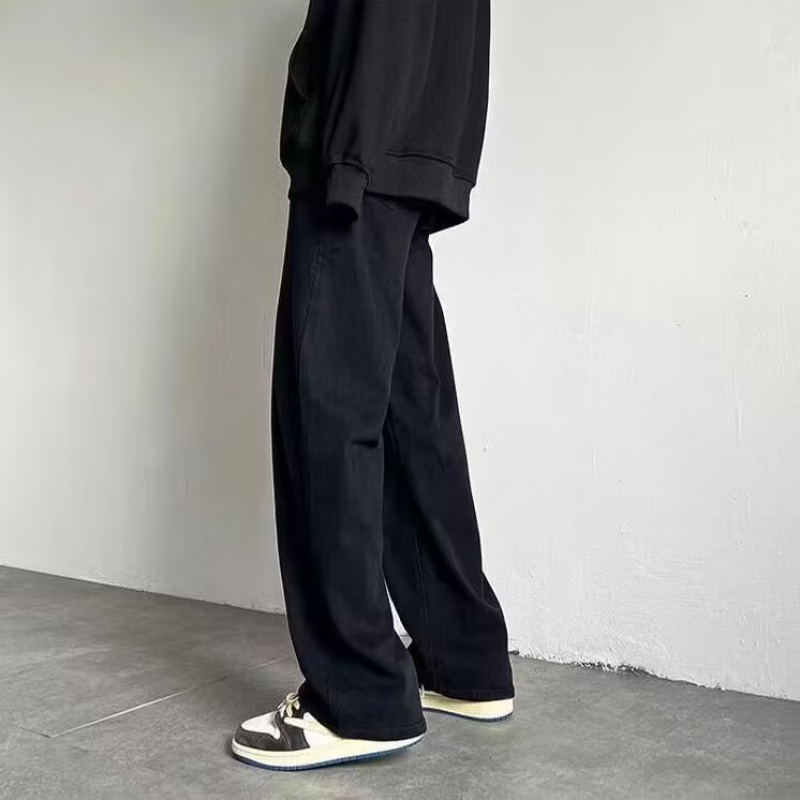 迪伽达美式高街牛仔裤男装春夏潮ins宽松阔腿长裤直筒裤黑色休闲裤子男 DFFS-720黑色 常规 纽扣款 2XL 【建议145-160斤】