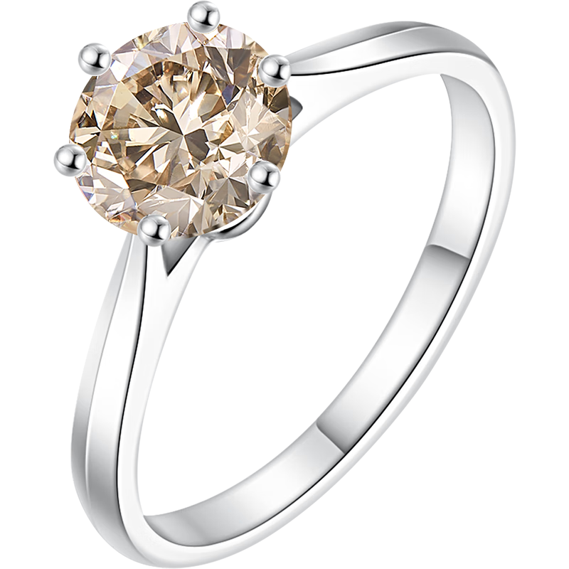 喜钻铂金1克拉香槟钻石戒指女克拉订婚结婚钻戒单钻六爪婚戒送女友 铂金1克拉香槟钻