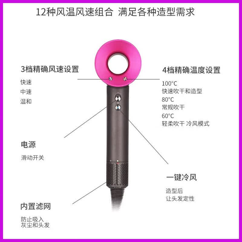 SODIMYON德国护发金奖款【国家3c安全认证】高速无叶吹风机家用静音负离子大功率不伤发电吹风速干礼物酒店 中国红 单风嘴1.8米【礼盒装】 【2026款丨顶配】50亿负离子护发