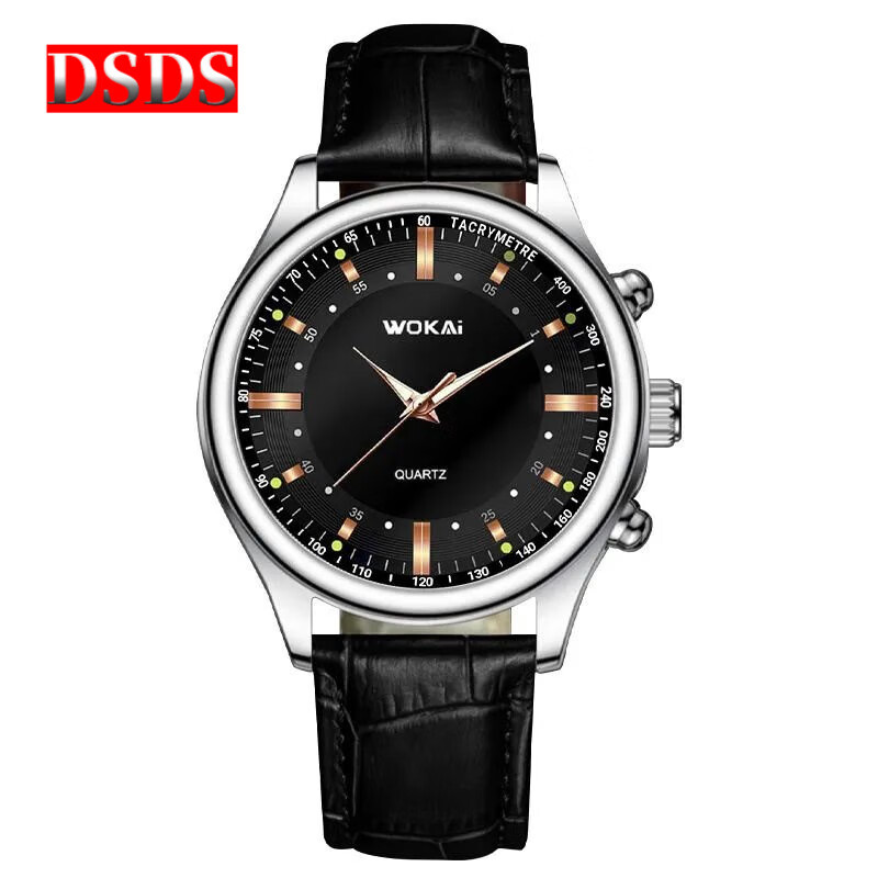 dsds高颜值新款24商务腕表石英运动表休闲皮带男士手表男表 黑色